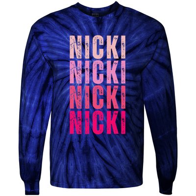 Personalized Name Nicki I Love Nicki Vintage Tie-Dye Long Sleeve Shirt