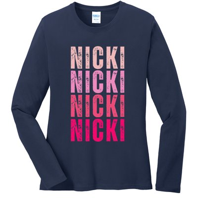 Personalized Name Nicki I Love Nicki Vintage Ladies Long Sleeve Shirt