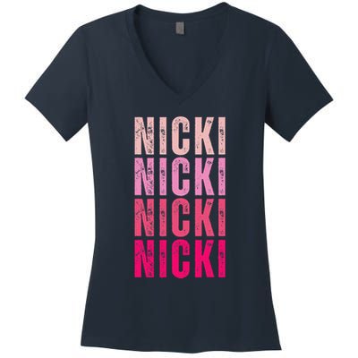 Personalized Name Nicki I Love Nicki Vintage Women's V-Neck T-Shirt