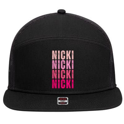 Personalized Name Nicki I Love Nicki Vintage 7 Panel Mesh Trucker Snapback Hat