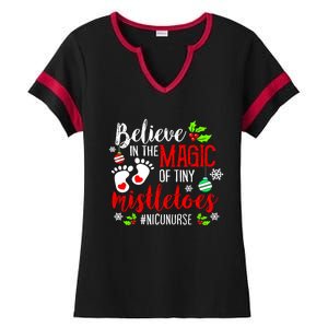 Peds Nicu Nurse Believin Magic Of Tiny Mistletoe Christmas Ladies Halftime Notch Neck Tee