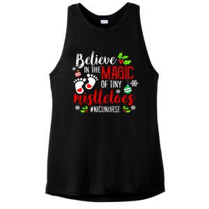 Peds Nicu Nurse Believin Magic Of Tiny Mistletoe Christmas Ladies PosiCharge Tri-Blend Wicking Tank