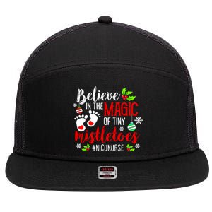 Peds Nicu Nurse Believin Magic Of Tiny Mistletoe Christmas 7 Panel Mesh Trucker Snapback Hat