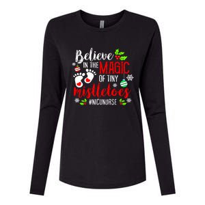 Peds Nicu Nurse Believin Magic Of Tiny Mistletoe Christmas Womens Cotton Relaxed Long Sleeve T-Shirt