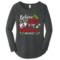 Peds Nicu Nurse Believin Magic Of Tiny Mistletoe Christmas Women's Perfect Tri Tunic Long Sleeve Shirt