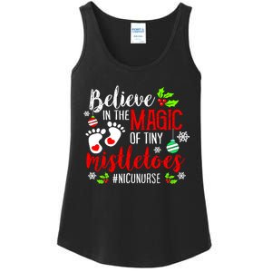 Peds Nicu Nurse Believin Magic Of Tiny Mistletoe Christmas Ladies Essential Tank