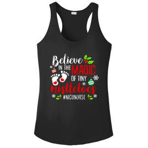 Peds Nicu Nurse Believin Magic Of Tiny Mistletoe Christmas Ladies PosiCharge Competitor Racerback Tank