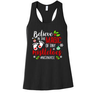 Peds Nicu Nurse Believin Magic Of Tiny Mistletoe Christmas Women's Racerback Tank