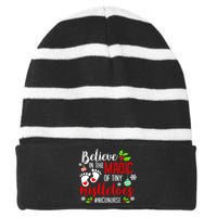 Peds Nicu Nurse Believin Magic Of Tiny Mistletoe Christmas Striped Beanie with Solid Band