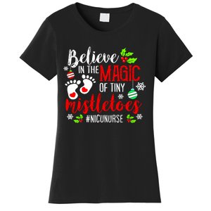 Peds Nicu Nurse Believin Magic Of Tiny Mistletoe Christmas Women's T-Shirt