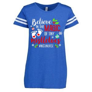 Peds Nicu Nurse Believin Magic Of Tiny Mistletoe Christmas Enza Ladies Jersey Football T-Shirt