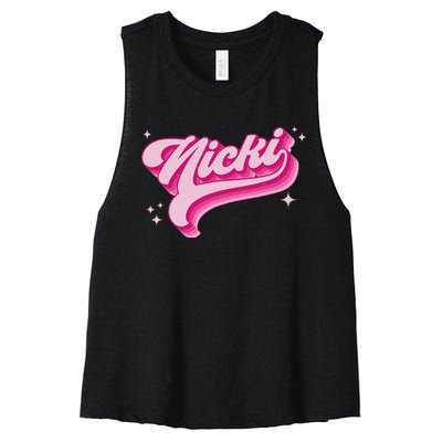 Personalized Name Nicki I Love Nicki Groovy Gift Women's Racerback Cropped Tank