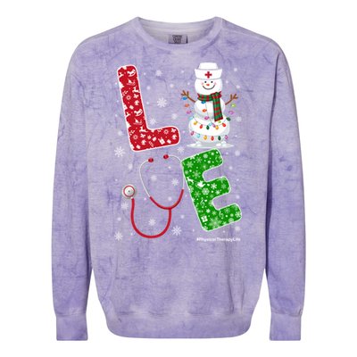 Physicaltherapylife Nurse Nursing Christmas Snow Nurse Gift Colorblast Crewneck Sweatshirt