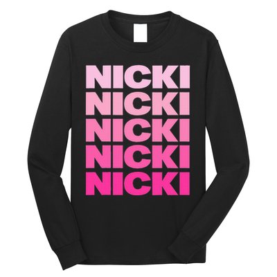 Personalized Name Nicki I Love Nicki Pink Vintage Long Sleeve Shirt