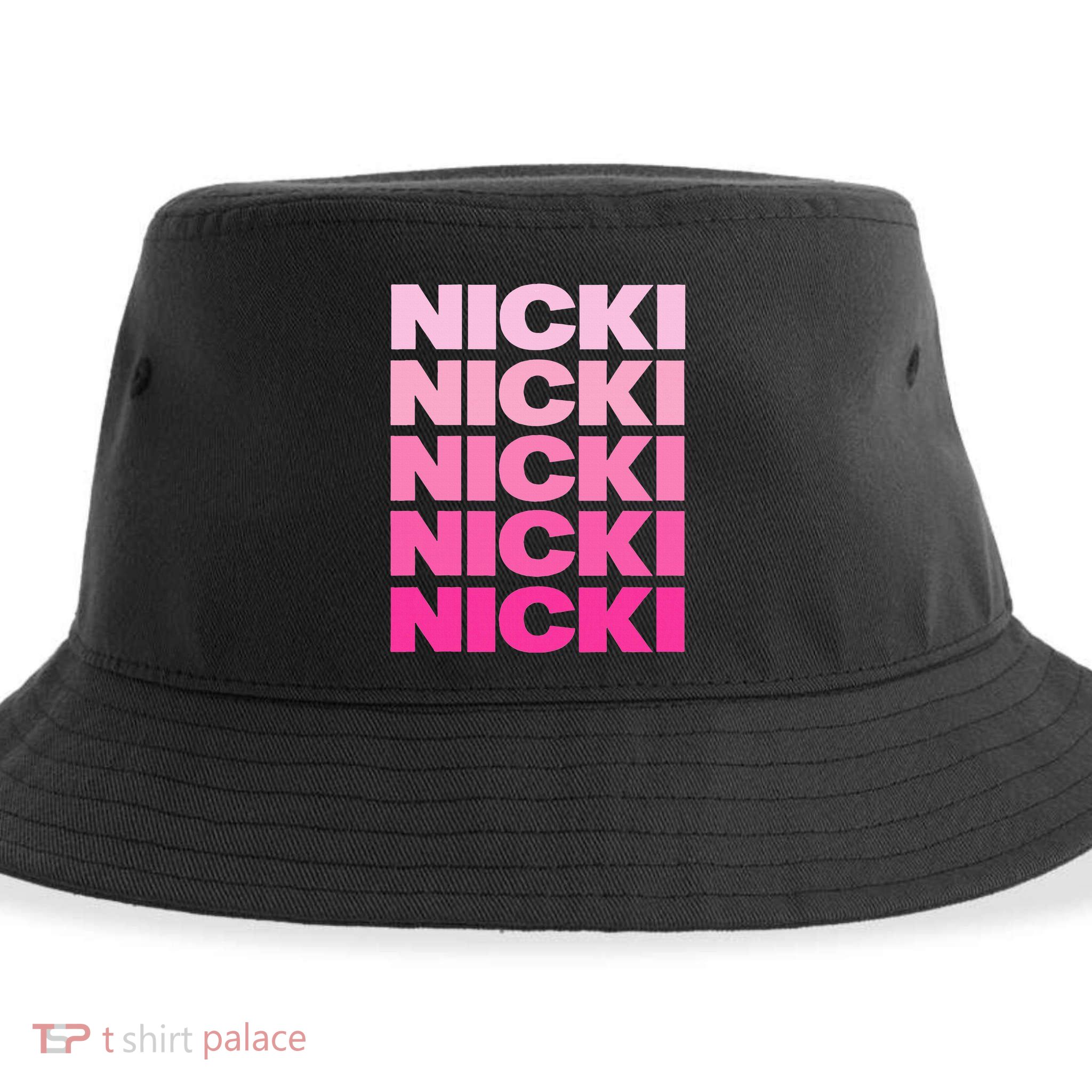 Personalized Name Nicki I Love Nicki Pink Vintage Sustainable Bucket Hat