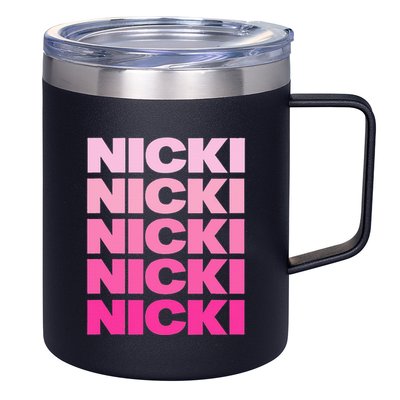 Personalized Name Nicki I Love Nicki Pink Vintage 12oz Stainless Steel Coffee Mug