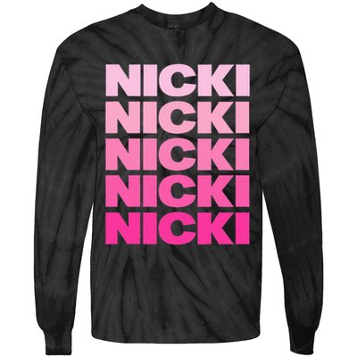 Personalized Name Nicki I Love Nicki Pink Vintage Tie-Dye Long Sleeve Shirt