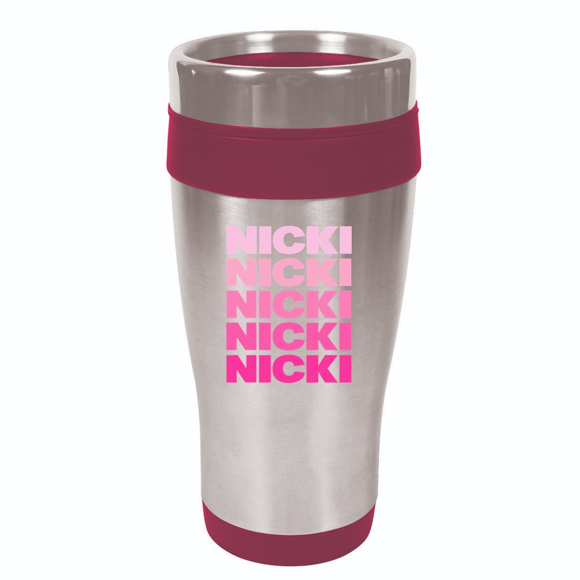 Personalized Name Nicki I Love Nicki Pink Vintage 16oz Travel Tumbler