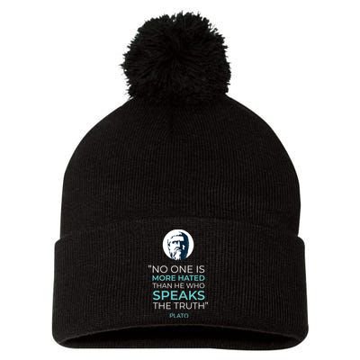 Plato No One Is More Hated Than He Who Speaks The Truth Pom Pom 12in Knit Beanie