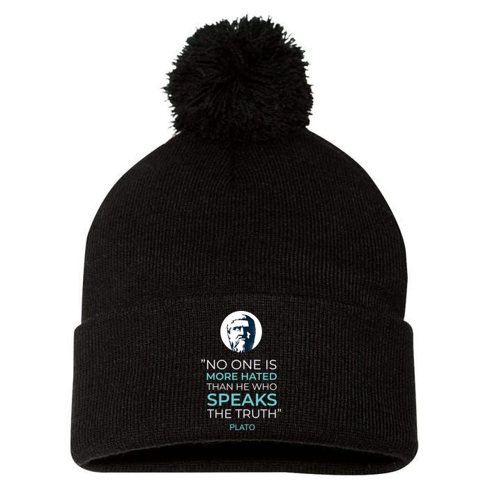 Plato No One Is More Hated Than He Who Speaks The Truth Pom Pom 12in Knit Beanie