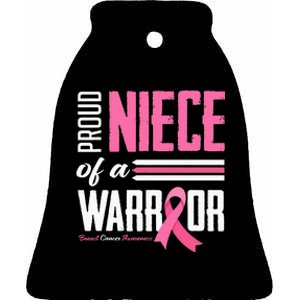 Proud Niece Of A Warrior Aunt Breast Cancer Awareness Ceramic Bell Ornament