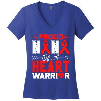 Proud Nana Of A Heart Warrior Heart Disease Awareness Month Funny Gift Women's V-Neck T-Shirt