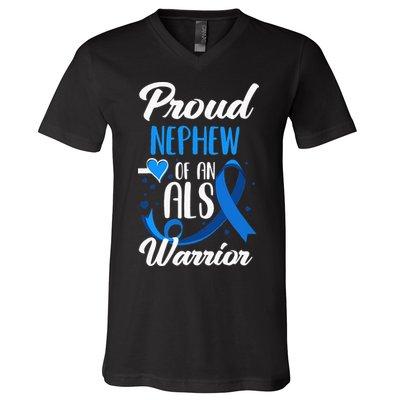 Proud Nephew Of An ALS Warrior Aunt Uncle ALS Awareness V-Neck T-Shirt