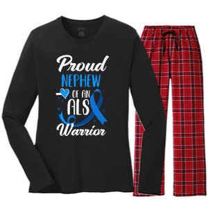 Proud Nephew Of An ALS Warrior Aunt Uncle ALS Awareness Women's Long Sleeve Flannel Pajama Set 