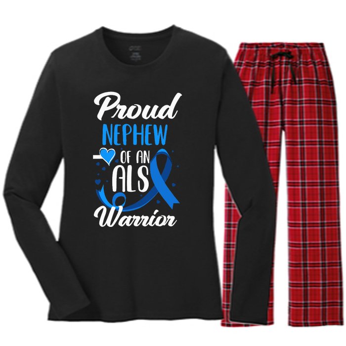 Proud Nephew Of An ALS Warrior Aunt Uncle ALS Awareness Women's Long Sleeve Flannel Pajama Set 