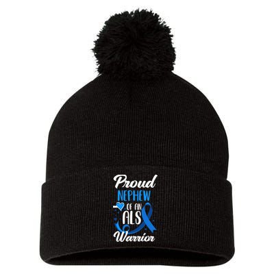 Proud Nephew Of An ALS Warrior Aunt Uncle ALS Awareness Pom Pom 12in Knit Beanie