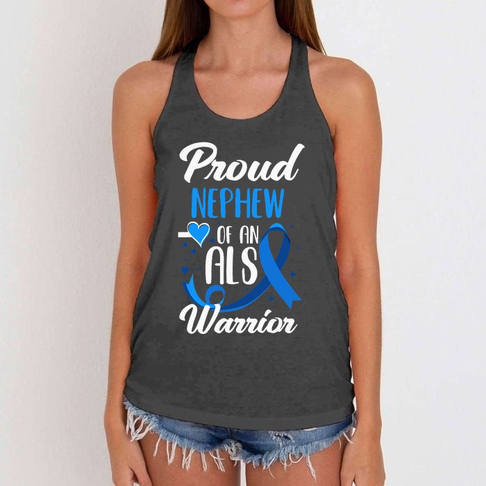 Proud Nephew Of An ALS Warrior Aunt Uncle ALS Awareness Women's Knotted Racerback Tank