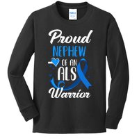 Proud Nephew Of An ALS Warrior Aunt Uncle ALS Awareness Kids Long Sleeve Shirt