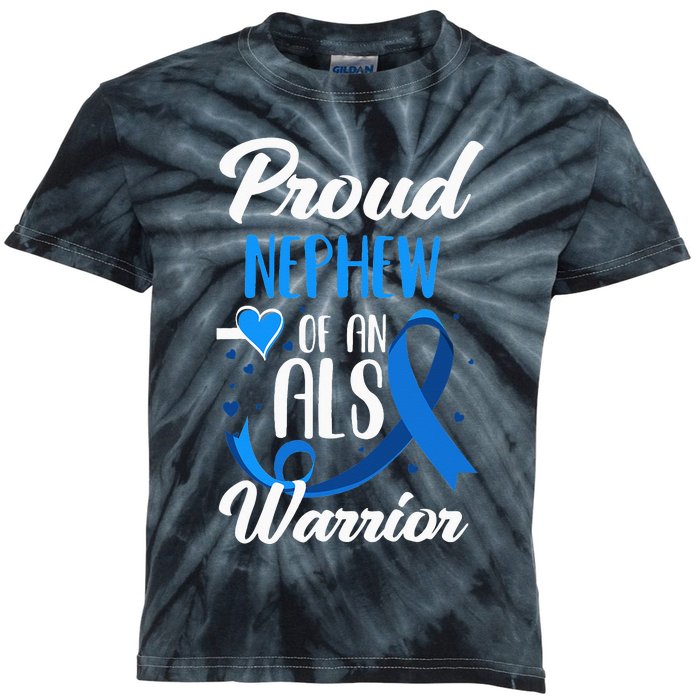 Proud Nephew Of An ALS Warrior Aunt Uncle ALS Awareness Kids Tie-Dye T-Shirt