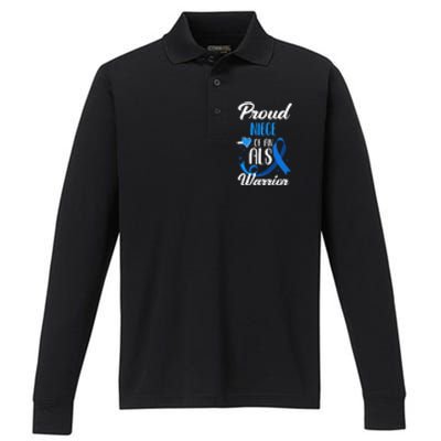 Proud Niece Of An ALS Warrior Aunt Uncle ALS Awareness Performance Long Sleeve Polo