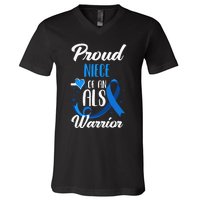 Proud Niece Of An ALS Warrior Aunt Uncle ALS Awareness V-Neck T-Shirt