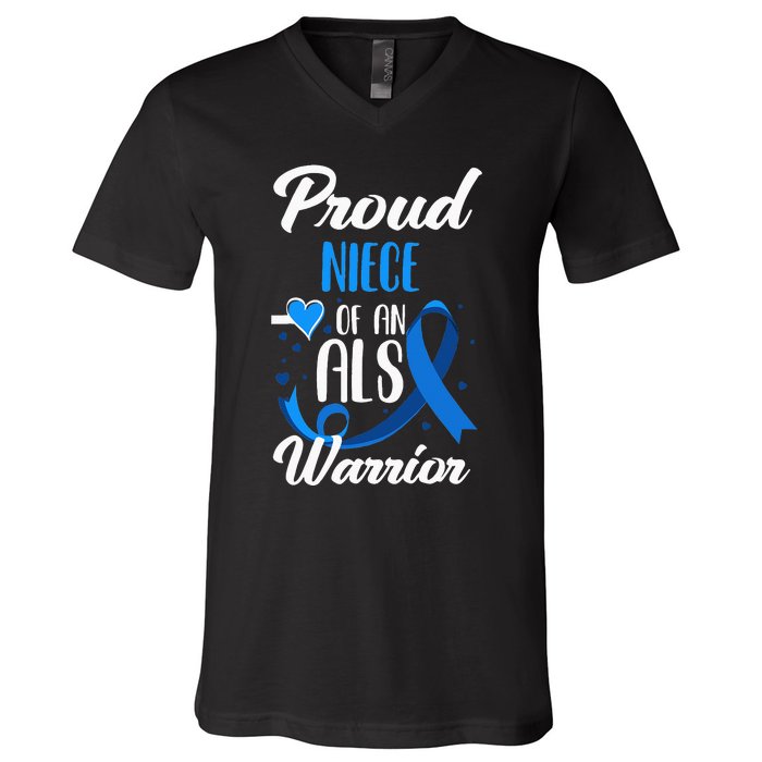 Proud Niece Of An ALS Warrior Aunt Uncle ALS Awareness V-Neck T-Shirt