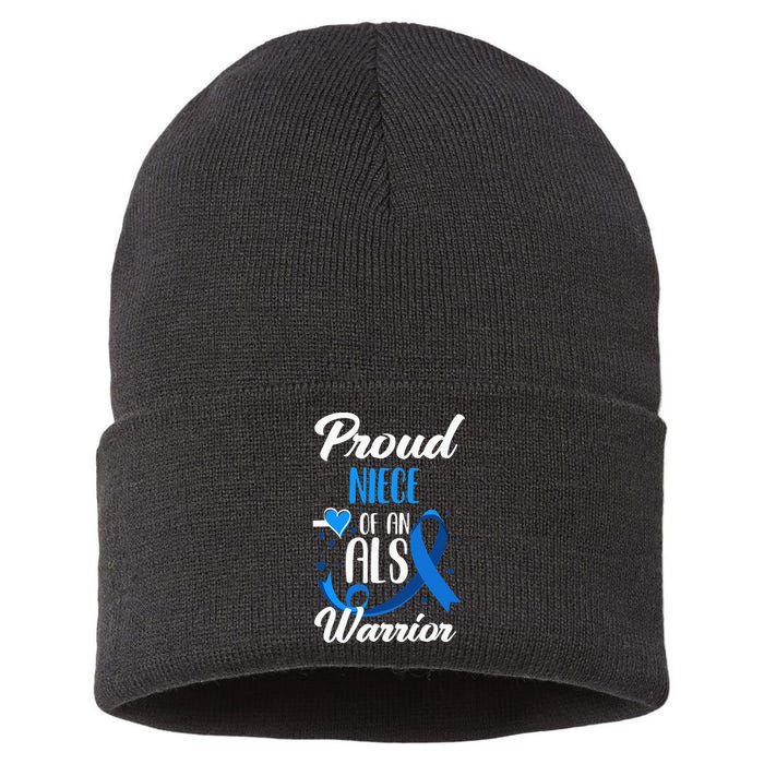 Proud Niece Of An ALS Warrior Aunt Uncle ALS Awareness Sustainable Knit Beanie