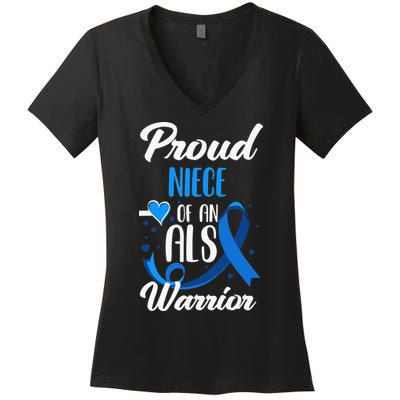 Proud Niece Of An ALS Warrior Aunt Uncle ALS Awareness Women's V-Neck T-Shirt