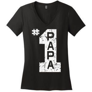 Papa Number One 1 Grandpa Fathers Day From Grandson Funny Pa Women's V-Neck T-Shirt