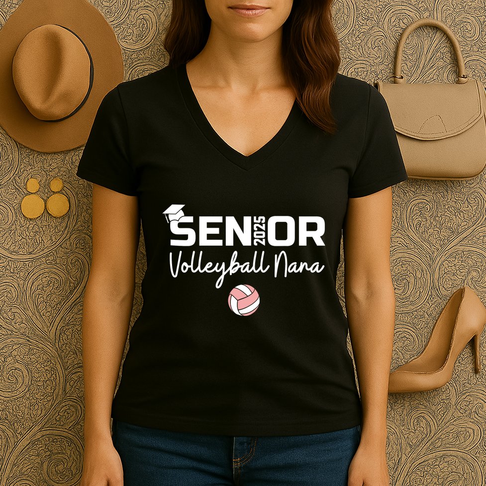 Proud Nana Of A Volleyball Senior 2025 Volleyball Nana Women's V-Neck T-Shirt