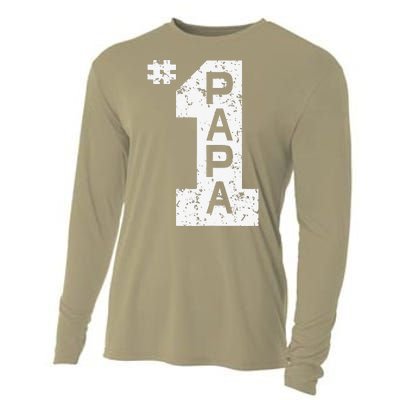 Papa Number One 1 Grandpa Fathers Day From Grandson Funny Pa Cooling Performance Long Sleeve Crew