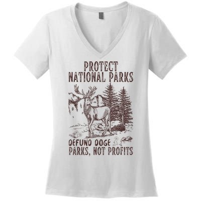 Protect National Parks Defund Doge Support Parks Not Profits Women's V-Neck T-Shirt