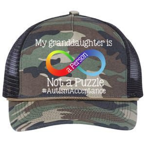 People Not Puzzles Autism Grandma Grandpa Granddaughter Retro Rope Trucker Hat Cap