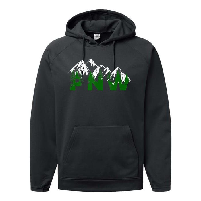 Pacific Northwest PNW Pine Trees Mountains Gift Performance Fleece Hoodie