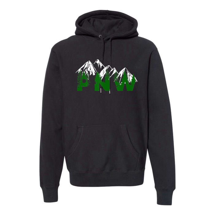 Pacific Northwest PNW Pine Trees Mountains Gift Premium Hoodie