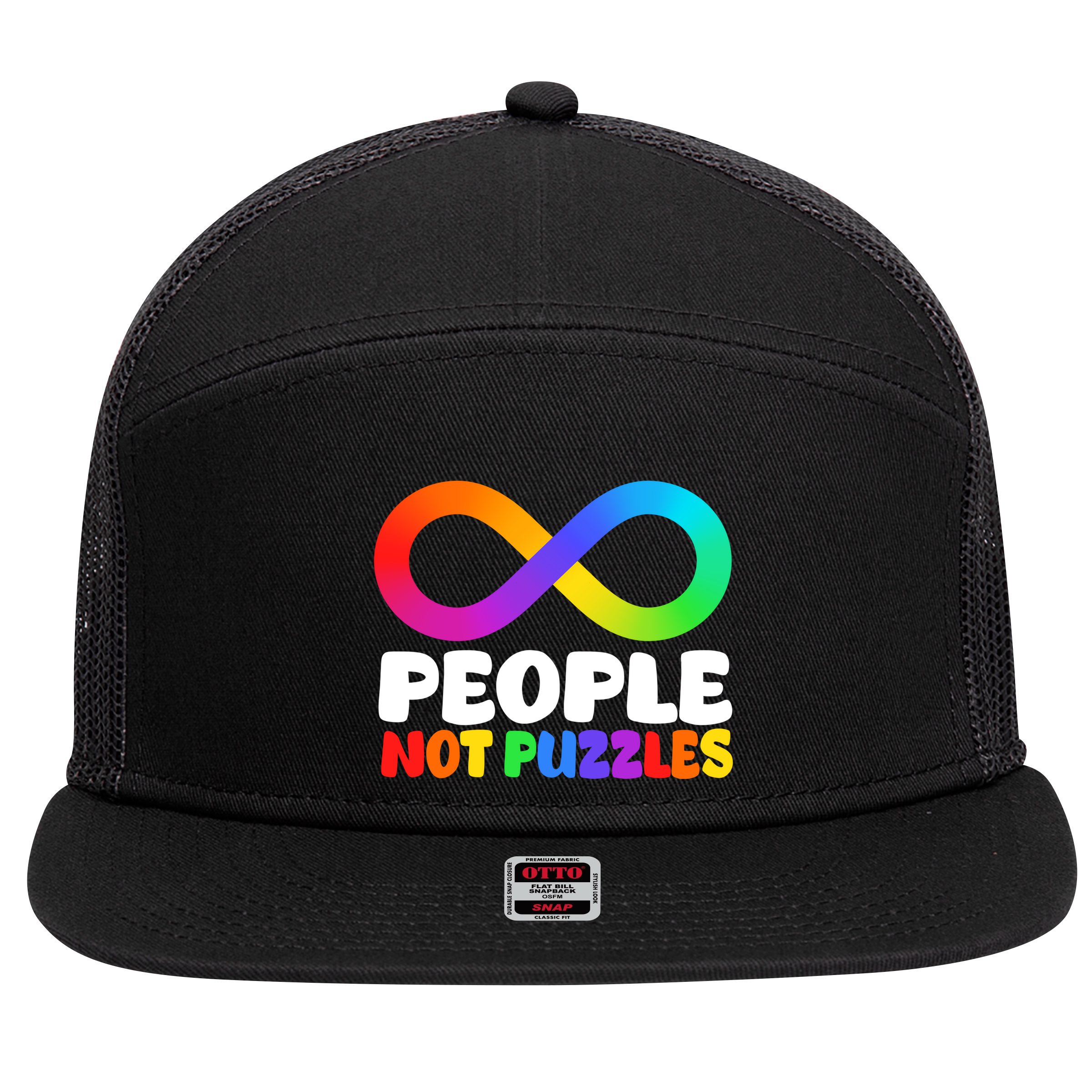 People Not Puzzles Autism Awareness 7 Panel Mesh Trucker Snapback Hat