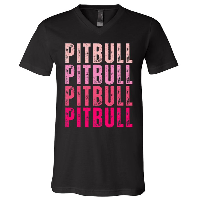 Personalized Name Pitbull I Love Pitbull Vintage V-Neck T-Shirt