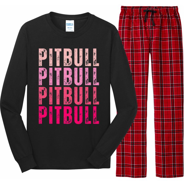 Personalized Name Pitbull I Love Pitbull Vintage Long Sleeve Pajama Set