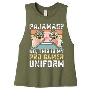 Pajamas No Pro Gamer Funny Video Games Teens Gaming Women's Racerback Cropped Tank