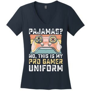 Pajamas No Pro Gamer Funny Video Games Teens Gaming Women's V-Neck T-Shirt